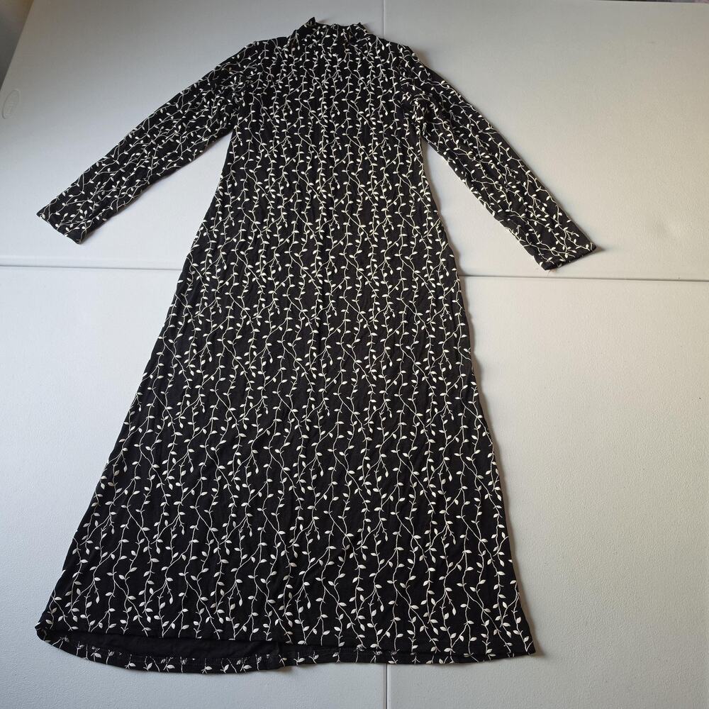 90s Dynamite Dress Large Whimsigoth Black Floral Long Sleeve Maxi Stretch Knit